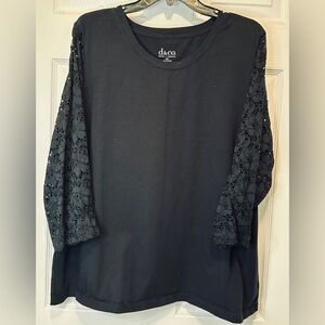 Women’s Denim & Co Black 3/4 Lacy Sleeve Round Neck Pullover Top Size 1X